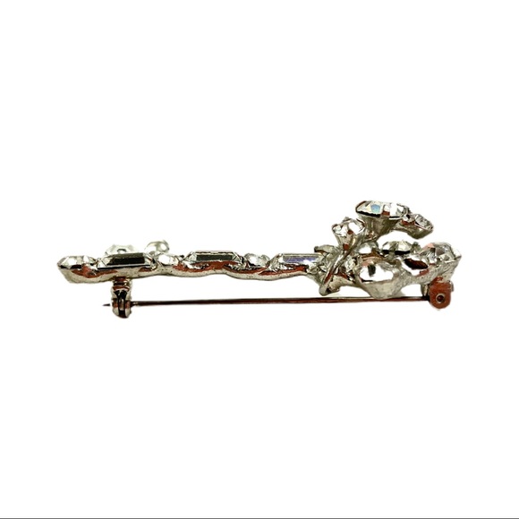 Vtg Unsigned Rhinestone Skeleton Key Brooch 1950s - Picture 4 of 10